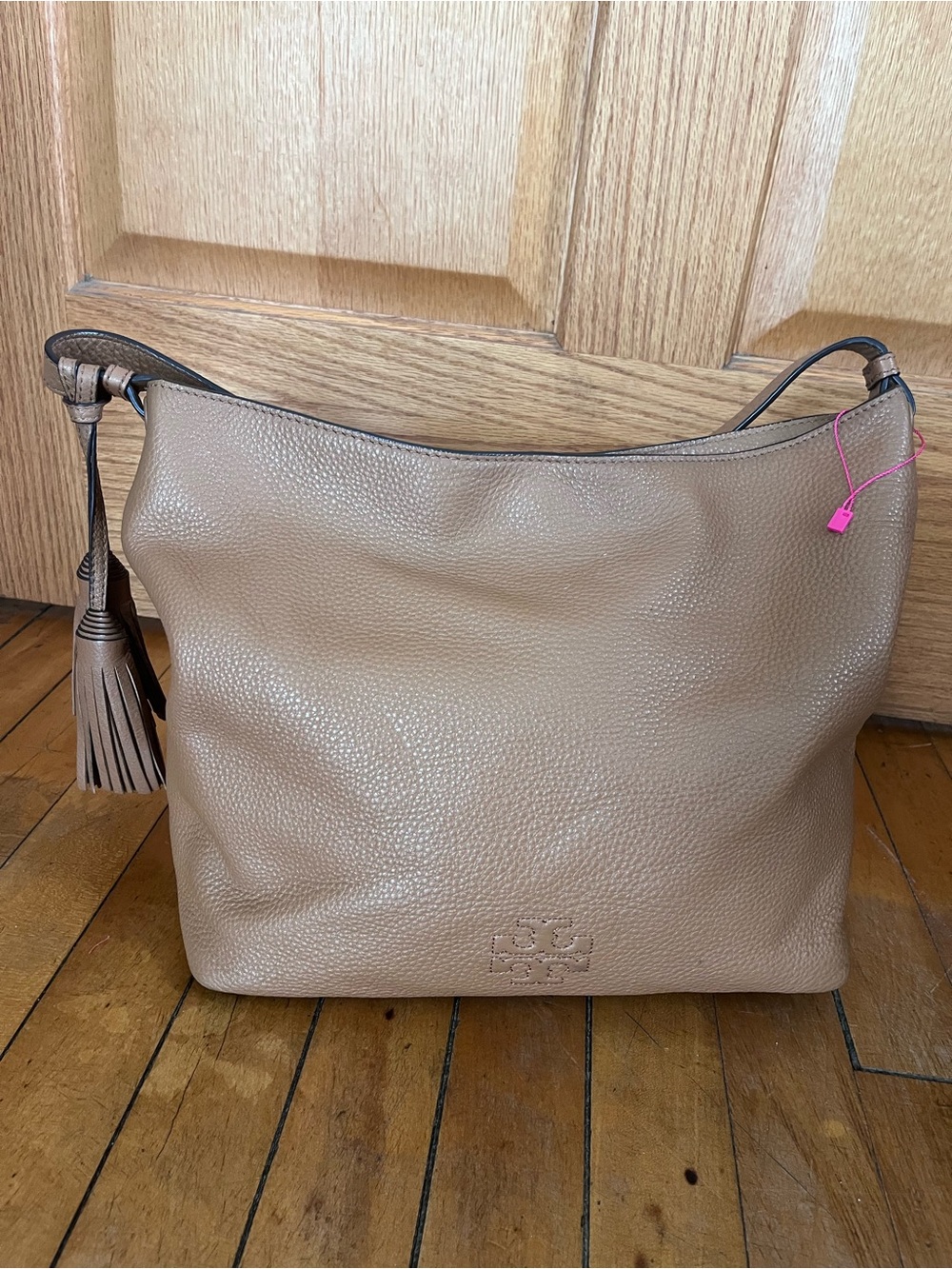 Tory Burch Thea Pebbled Leather Shoulder Hobo with Tassel